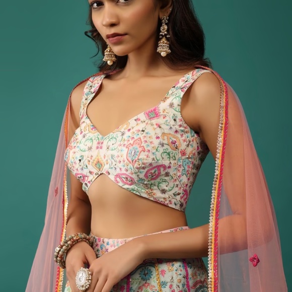 Kalki Multicolored Lehenga And Blouse Set In Silk With Patch Work - Picture 4 of 6